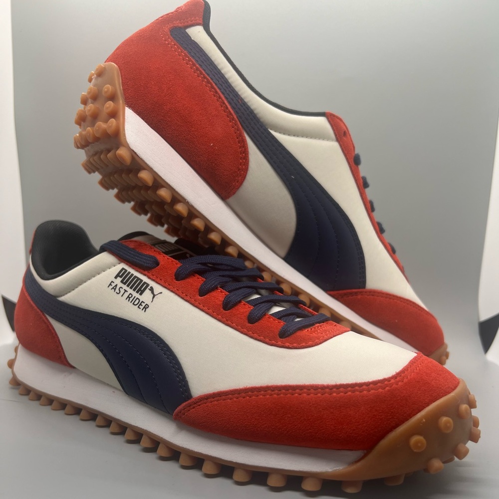Puma Fast Rider Navy White Red Blue Sneakers Casual Shoes New Size 8 US